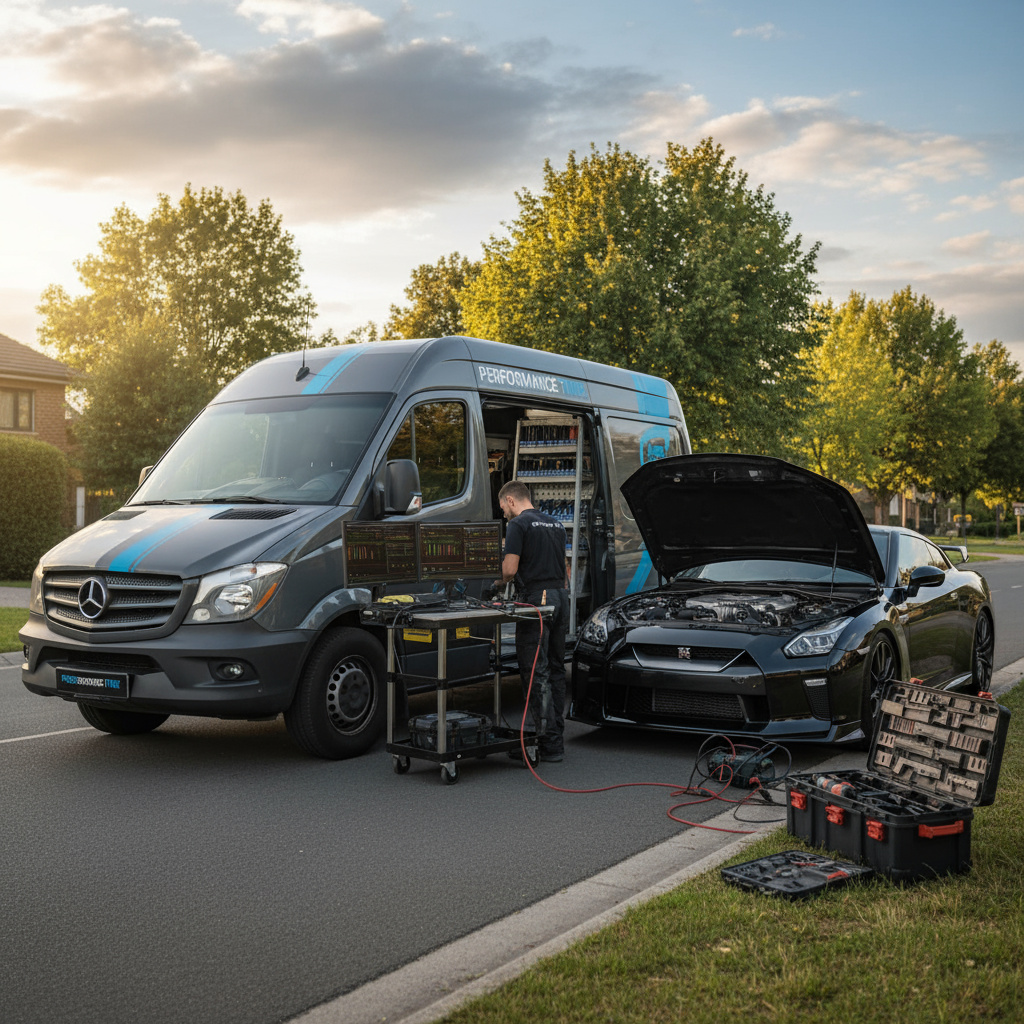 Mobiler Tuning-Van bei einem Kunden vor Ort